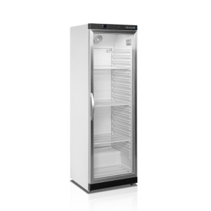 Steklena hladilna omara TEFCOLD - Bela - 350 L: Optimalno shranjevanje za živila in vidljivost izdelkov.