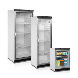 Steklena hladilna omara TEFCOLD - Bela - 350 L: Optimalno shranjevanje za živila in vidljivost izdelkov.