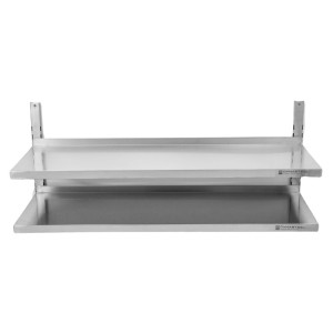 Stenska polica iz nerjavečega jekla na nosilcih 2 nivoja - L 1200 x P 400 mm - Dynasteel