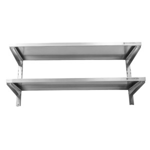 Stenska polica iz nerjavečega jekla na nosilcih 2 nivoja - L 1200 x P 400 mm - Dynasteel