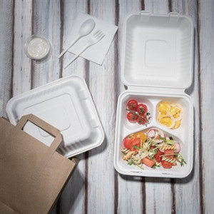 Škatle s 3 predelki Bagasse Kompostabilne 201mm - Paket 200