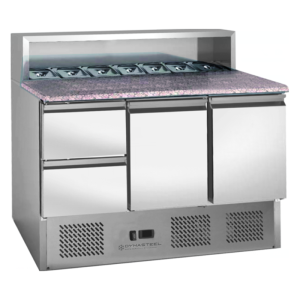 Hladilna omara za pizzo z inox streho 8 x GN1/6 - 2 vrata in 2 predala - Dynasteel
