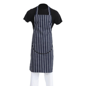 Predpasnik Bavette z žepom, črtast modro-beli 965 x 710 mm - Bela kuharska oblačila - Fourniresto