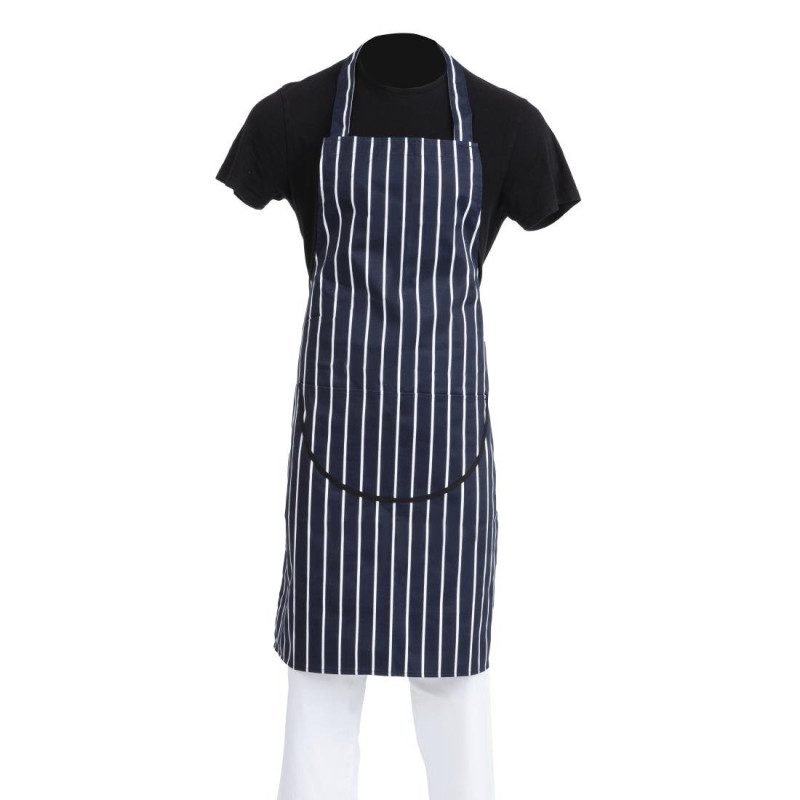Predpasnik Bavette z žepom, črtast modro-beli 965 x 710 mm - Bela kuharska oblačila - Fourniresto Predpasnik Bavette z žepom, črtast modro-beli 965 x 710 mm - Bela kuharska oblačila - Fourniresto