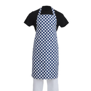 Predpasnik Bavette v modro-belih karirastih vzorcih iz poliestra in bombaža 710 x 970 mm - Oblačila za kuharje Whites - Fournire