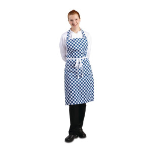 Predpasnik Bavette v modro-belih karirastih vzorcih iz poliestra in bombaža 710 x 970 mm - Oblačila za kuharje Whites - Fournire
