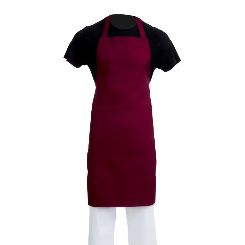 Predpasnik Bavette Bordeaux iz polikotona 710 x 970 mm - Bela kuharska oblačila - Fourniresto