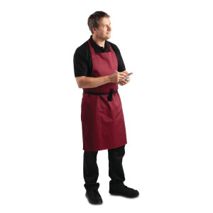Predpasnik Bavette Bordeaux iz polikotona 710 x 970 mm - Bela kuharska oblačila - Fourniresto