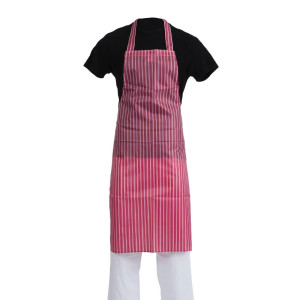 Predpasnik Bavette Odporen na madeže V črtastem rdeče-beli barvi 1016 x 711 mm - Oblačila za kuharje Whites - Fourniresto