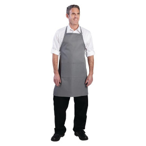 Predpasnik Bavette z nastavljivim ovratnikom in dvojnim žepom sive barve 610 x 860 mm - Chef Works - Fourniresto