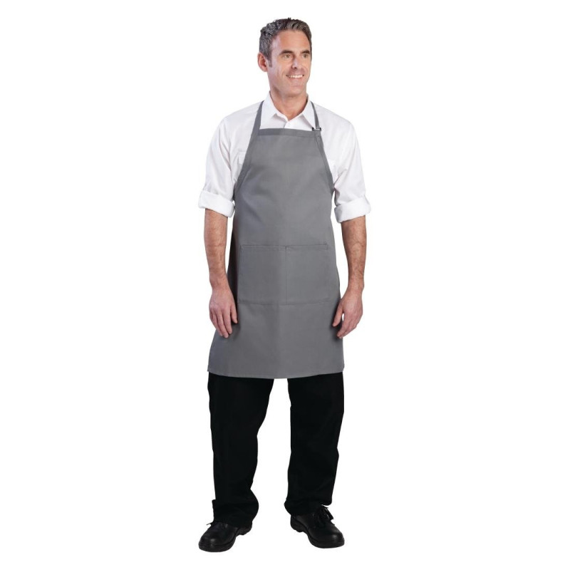 Tablier Bavette Avec Tour De Cou Réglable Et Double Poche Gris 610 X 860 Mm - Chef Works - Fourniresto Tablier Bavette Avec Tour De Cou Réglable Et Double Poche Gris 610 X 860 Mm - Chef Works - Fourniresto