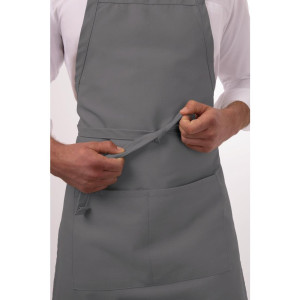 Predpasnik Bavette z nastavljivim ovratnikom in dvojnim žepom sive barve 610 x 860 mm - Chef Works - Fourniresto