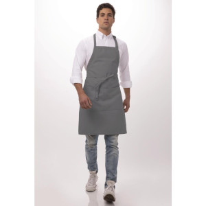 Predpasnik Bavette z nastavljivim ovratnikom in dvojnim žepom sive barve 610 x 860 mm - Chef Works - Fourniresto