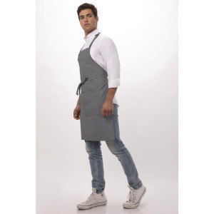 Predpasnik Bavette z nastavljivim ovratnikom in dvojnim žepom sive barve 610 x 860 mm - Chef Works - Fourniresto