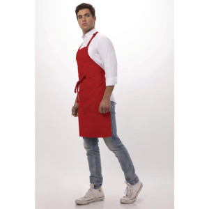 Predpasnik Bavette z nastavljivim ovratnikom in dvojnim žepom rdeče barve 610 x 860 mm - Chef Works - Fourniresto