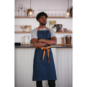 Predpasnik za natakarja iz modrega denim materiala z bombažnim pasom 1000 x 700 mm - Whites Chefs Clothing - Fourniresto
