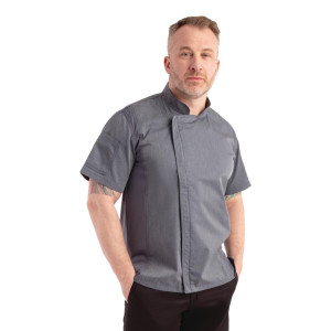 Pulover z mešanimi rokavi in ​​z zadrgo v modri barvi črnila - velikost XS - Chef Works - Fourniresto