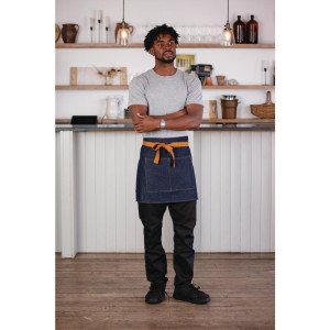 Predpasnik za natakarja iz modrega denim materiala z oker pasom iz bombaža 700 x 430 mm - Whites Chefs Clothing - Fourniresto