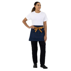 Predpasnik za natakarja iz modrega denim materiala z oker pasom iz bombaža 700 x 430 mm - Whites Chefs Clothing - Fourniresto
