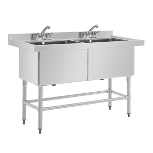Dvojni pomivalnik z globokim koritom in špricnim robom 2 x 100 L 1410 x 600 mm - Vogue - Fourniresto