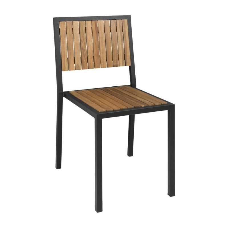 Steel and Acacia Chairs - Set of 4 - Bolero - Fourniresto Steel and Acacia Chairs - Set of 4 - Bolero - Fourniresto