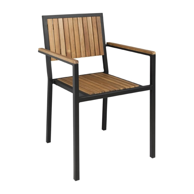 Fauteuils en Acier et Acacia - Lot de 4 - Bolero - Fourniresto Fauteuils en Acier et Acacia - Lot de 4 - Bolero - Fourniresto