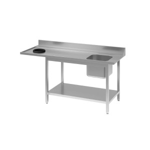 Pult za pomivalni stroj iz nerjavečega jekla z desnim koritom, hrbtno zaščito in spodnjo polico - Š 1000 x G 700 mm - Gastro M