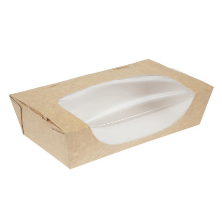 Pladnji za solato Kraft, ki se lahko reciklirajo, s prozornim oknom - 1000 ml - paket 200 - Colpac
