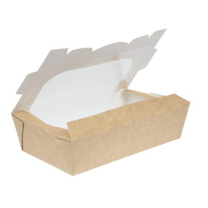 Pladnji za solato Kraft, ki se lahko reciklirajo, s prozornim oknom - 1000 ml - paket 200 - Colpac