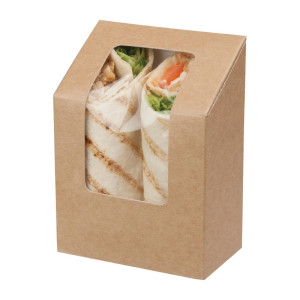 Škatle za tortilje Kraft, biorazgradljive s acetatnim oknom Zest - paket 500 - Colpac