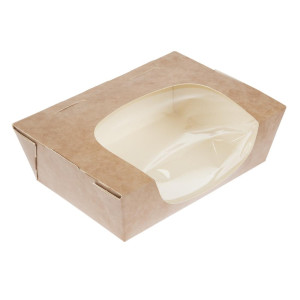 Pladnji za solato Kraft, ki se lahko reciklirajo, s acetatnim oknom - 825 ml - paket 200 - Colpac