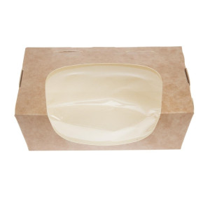 Pladnji za solato Kraft, ki se lahko reciklirajo, s acetatnim oknom - 825 ml - paket 200 - Colpac