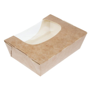 Pladnji za solato Kraft, ki se lahko reciklirajo, s acetatnim oknom - 825 ml - paket 200 - Colpac