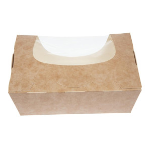 Pladnji za solato Kraft, ki se lahko reciklirajo, s acetatnim oknom - 825 ml - paket 200 - Colpac