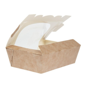 Pladnji za solato Kraft, ki se lahko reciklirajo, s acetatnim oknom - 825 ml - paket 200 - Colpac