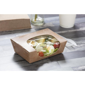 Pladnji za solato Kraft, ki se lahko reciklirajo, s acetatnim oknom - 825 ml - paket 200 - Colpac