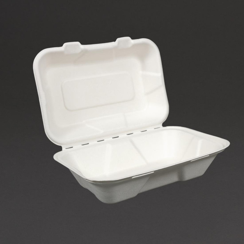 Škatle za kosilo iz bagase s pokrovom na tečaj - Š 228mm - Paket 200 - Vegware Škatle za kosilo iz bagase s pokrovom na tečaj - Š 228mm - Paket 200 - Vegware