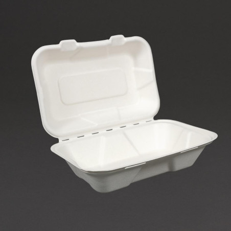 Škatle za kosilo iz bagase s pokrovom na tečaj - Š 228mm - Paket 200 - Vegware
