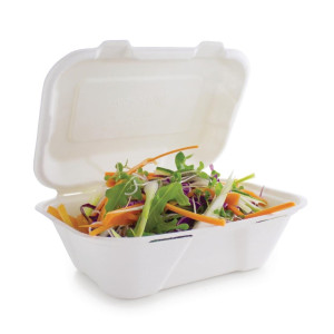 Škatle za kosilo iz bagase s pokrovom na tečaj - Š 228mm - Paket 200 - Vegware