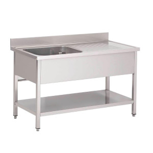 Potopni element iz nerjavečega jekla z nizko polico 1 korito na levi - Š 1200 x G 700 mm - Gastro M
