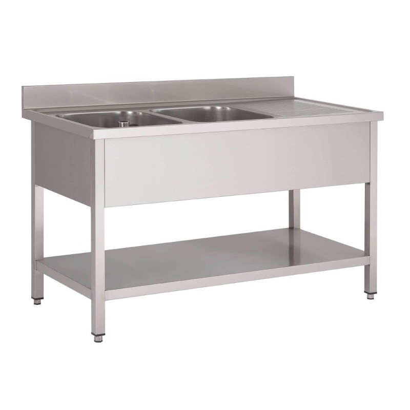 Potopni element iz nerjavečega jekla z nizko polico 2 korita na levi - Š 1600 x G 700 mm - Gastro M Potopni element iz nerjavečega jekla z nizko polico 2 korita na levi - Š 1600 x G 700 mm - Gastro M