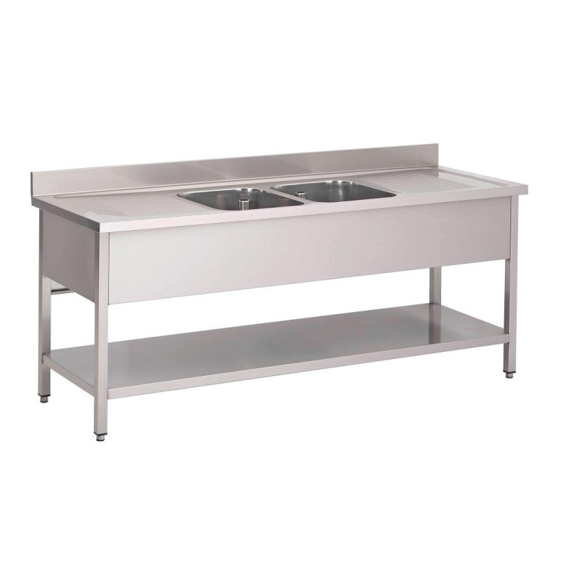 Potopni element iz nerjavečega jekla z nižjo polico, 2 posodi v sredini - Š 2000 x G 700 mm - Gastro M Potopni element iz nerjavečega jekla z nižjo polico, 2 posodi v sredini - Š 2000 x G 700 mm - Gastro M