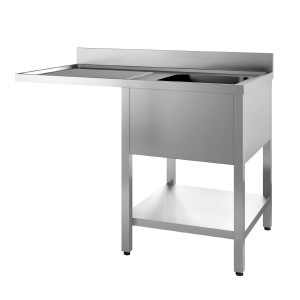Potopni pomivalni korit z odlagalno polico in odtokom z odprtino na levi - 1200 x 700 mm - Gastro M