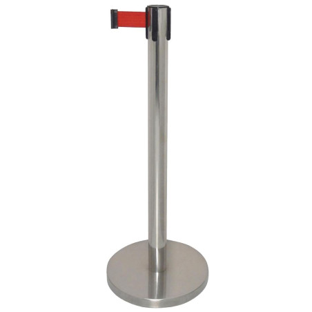 Zložljiva zapornica z rdečim trakom dolžine 3 m Bolero, trpežen inox - varnost in prilagodljivost.