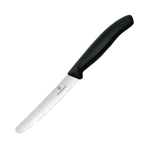Nož za paradižnik Victorinox z nazobčanim rezilom, črne barve, 11 cm - Izjemna natančnost in kakovost!