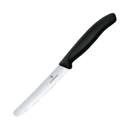 Nož za paradižnik Victorinox z nazobčanim rezilom, črne barve, 11 cm - Izjemna natančnost in kakovost!