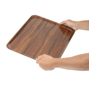 Gladki laminirani pladenj Capri oreh - 460 x 360 mm - Komplet 24 - Cambro