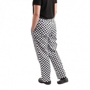 Hlače za kuhinjo Easyfit s črnimi in belimi karirastimi vzorci - Velikost M - Whites Chefs Clothing - Fourniresto