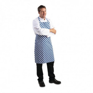 Predpasnik Bavette v modro-belih karirastih vzorcih iz poliestra in bombaža 710 x 970 mm - Oblačila za kuharje Whites - Fournire