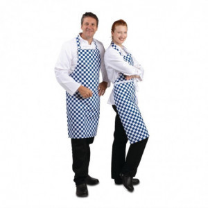 Predpasnik Bavette v modro-belih karirastih vzorcih iz poliestra in bombaža 710 x 970 mm - Oblačila za kuharje Whites - Fournire